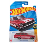 Hot Wheels Mattel – ’64 Chevy Nova Wagon – miniatura colecionável em escala 1/64, edição 2023 da linha HW Wagons, nº 3/5 da série e 222/250 da coleção principal. Modelo inspirado na Chevrolet Nova Wagon 1964, com carroceria vermelha, faixas decorativas brancas e pretas, interior preto, base cromada e rodas estilo Retro Slot. Código HKH70. Fabricada na Malásia. Miniatura lacrada em sua embalagem original, apresentando sinais de armazenamento na cartela conforme fotos. Produto exatamente das fotos do anúncio.