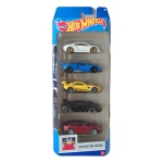 Hot Wheels HW Motor Show 5-Pack, conjunto com 5 miniaturas em escala aproximada 1/64, composto por `17 Acura NSX branco, Corvette C8.R azul, Aston Martin Vantage GTE amarelo, McLaren Senna preto e `20 Jaguar F-Type vermelho. Lançamento 2024, referência HTV49, produzido pela Mattel na Indonésia. Miniaturas acondicionadas na embalagem original, que apresenta sinais de armazenamento, desgastes e amassados conforme fotos. Produto exatamente das fotos do anúncio.