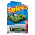Hot Wheels 2016 Ford GT Race – miniatura em escala 1/64, integrante da série HW Then and Now, nº 7/10 e 229/250 da coleção principal. Versão em verde metálico, com faixas pretas, número 17 nas laterais e rodas pretas com aro dourado. Referência HTC71, fabricada pela Mattel na Malásia. Lançamento 2024. Miniatura lacrada em sua embalagem original, apresentando sinais de armazenamento conforme fotos. Produto exatamente das fotos do anúncio.