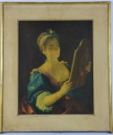 JEAN RAOUX (França 1677-1734) - Reprodução, JOVEM NO ESPELHO, moldura em madeira com patina dourada. Med. 56 x 48 cm ( marcas do tempo, falta base da moldura )