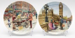 DAVENPORT - Lote com 2 pratos decorativos da série limitada CRIES OF LONDON, representando "THE BOOK SELLER" e "THE STRAWBERRY SELLER", em porcelana esmaltada e vitrificada. Numerados no verso. Diâmetro: 19,5cm.