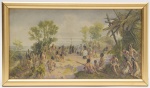 Reprodução gráfica do quadro "PRIMEIRA MISSA NO BRASIL". Med: Moldura 19x33cm s/ 16x30cm