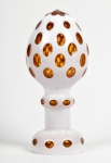 Pinha de cristal overlay na cor âmbar e branco. Alt. 22 cm