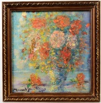 MANUEL SANTIAGO (1897-1987) - Quadro OSE representando "VASO DE FLORES" . Med: Moldura 23x23cm s/ 19x18cm (assinado CIE)(apresenta vestígios de cupim)