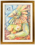GILBERTO PEGORARO(1942-2007) - Aquarela representando "DAMA AO SOL". Med: Moldura 48x38cm s/ 39x29cm (assinado CID 2003) (Apresenta pequeno lascados na moldura)