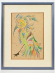 ROSINA BECKER DO VALE(1914-2002) - Crayon sobre papel representando "PASSARO" . Med: Moldura 43x34cm s/ 21x30cm (apresenta mofo no papel)