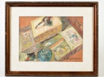 TADASHI KAMINAGAI(1899-1982) TMSP representando "MESA COM OBJETOS". Med: Moldura 35x43cm s/ 21x29cm (Apresenta pequeno lascado na moldura)