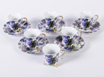 Conjunto de 06 xicaras em porcelana decoração floral no tom lilás. (01 xicara s/pires)