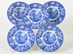 WOODS WARE - Lote com 5 praots para sobremesa em faiança inglesa esmaltada e vitrificada com decoração fazendinha no estado. Diâmetro: 17cm.