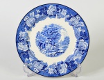 WOODS WARE - Travessa redonda em faiança inglesa esmaltada e vitrificada, com decoração fazendinha. Diâmetro: 28,5cm.