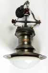 RIO ANTIGO - Antiga luminária de fabricação da GENERAL ELECTRICS, para iluminação pública, em metal com cúpula em vidro opalinado. Altura: aprox. 55cm; Diâmetro: 43cm. RETIRADA APENAS POR TRNASPORTADORA.