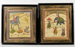 Par de quadros pintados em seda. Med: Moldura 40x36cm s/ 35x32cm (moldura no estado)