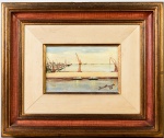 DIMITRI FIGUEIREDO 1986 - Óleo sobre tela, intitulado "PIER C PRAÇA MAUÁ RJ". Assinado no canto inferior direito. Medidas da tela: 13,5 x 21cm; Medidas totais: 40 x 48cm.