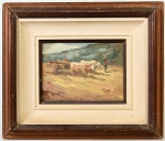 PAULO MARINHO, 1984 - Óleo sobre tela, intitulado "CARRO DE BOIS". Assinado no canto inferior direito. Medidas da tela: 15 x 21cm; Medidas totais: 36 x 42cm.