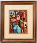 FERNANDO P. - Óleo sobre tela, representando figuras femininas. Assinado no canto inferior esquerdo. Medidas da tela: 34 x 26cm; Medidas torais: 63 x 55cm.
