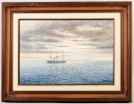 QUENTAL - Óleo sobre tela, intitulada "CREPÚSCULO". Assinado no canto inferior direito. Medidas da tela: 37 x 54cm; Medidas totais: 58 x 75cm.