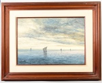 QUENTAL - Óleo sobre tela, intitulado "RETORNO DA PESCA", assinado no canto inferior esquerdo. Medidas da tela: 37 x 54cm; Medidas toais: 63 x 80cm.