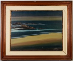 A. MATTERA - Óleo sobre tela, intitulado "PRAIA DAS PEDRAS", assinado no canto inferior direito. Moldura apresenta vestígios de cupim. Medidas da tela: 50 x 65cm; Medidas totais: 76 x 90cm.