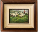 PAULO MARINHO - Óleo sobre tela, representando pastoreio. Assinado no verso. Medidas da tela: 15 x 21cm.