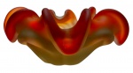 MURANO - Cinzeiro circular com borda orgânica, em vidro fosco em tons âmbar e bege. Medidas: 15 x 7 cm. Ínfimo trincado na parte posterior.