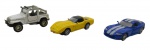 MAISTO - Lote com 3 miniaturas da Maisto, feitas em metal com partes plásticas, escala 1:35, partes móveis e pneus de borracha. Modelos: 1978 CORVETTE, JEEP WRANGLER RUBICON e DODGE VIPER GTS. Podem conter ínfimas marcas e desgastes.