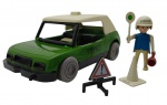 TROL - PLAYMOBIL - SET CARRO DE POLÍCIA - Antigo set Carro de Polícia, fabricado na década de 80, contendo um carro de polícia, 1 boneco com capacete, 1 megafone, 1 placa sinalizadora e 1 cone. Feitos em plástico rígido. Medida: 20cm aproximadamente. Observação: Set não completo, possuem ínfimos desgastes e marcas de uso e pequenas avarias no carro.