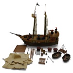PLAYMOBIL - NAVIO PIRATA - Antigo navio pirata Playmobil, fabricado nos anos 80, feito em plástico rígido. Medida: 58cm aproximadamente. Possui diversos itens e bonecos. Observação: Contém ínfimos desgastes, marcas de uso, avarias em algumas peças e partes e ausência de algumas peças.