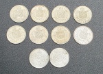 NUMISMÁTICA - RÉIS - MOEDAS DE PRATA, 25g - Lote com 10 moedas de 200 Réis de 1868, pesando juntas 25g.