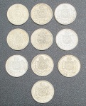 NUMISMÁTICA - RÉIS - MOEDAS DE PRATA, 25g - Lote com 10 moedas de 200 Réis de 1867, pesando juntas 25g.