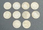 NUMISMÁTICA - RÉIS - MOEDAS DE PRATA, 25g - Lote com 10 moedas de 200 Réis de 1862, pesando juntas 25g.