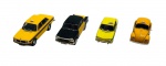 COLEÇÃO TÁXIS DO MUNDO - Lote com 4 miniaturas representando táxis que marcaram e marcam no Brasil o no mundo, modelos de carros que foram ou são usados como táxis por diversos países. Feitos em metal com partes plásticas, rodas livres pneus de borracha. Escala 1:43. Podem conter ínfimas marcas.
