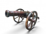 CANHÃO DECORATIVO - Antigo canhão decorativo de jardim em metal fundido, com pintura rajada e envelhecida com tons esverdeados e amarronzados, rodas livres, medindo 104cm x 55cm. Peça com visual robusto. Não pode ser mandado por correios devido peso e tamanho, somente transportadora.