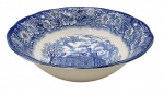 LIBERTY BLUE, HISTORIC COLONIAL SCENES, MADE IN ENGLAND - Parte de serviço de jantar com 01 bowl redondo em porcelana inglesa, adornado em azul cobalto com motivos florais e vegetalistas na borda, e cenário com "Fraunces Tavern", nos EUA. Medidas: 22 x 7 cm.