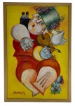 ALEXANDRE RAPOPORT (1929-2020) - Quadro, OST, ano 1991, assinado, CID, representando arte modernista com violinista, pomba e figuras lúdicas; moldura em madeira; medidas com moldura: 22 x 32 cm; medidas sem moldura. 20 x 30 cm.