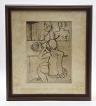 LASAR SEGALL (1889-1957) - Quadro, gravura, representando três figuras femininas seminuas; tiragem póstuma com chancelas do Gabinete de Gravura do MNBA (Museu Nacional de Belas Artes) e da Associação Museu Lasar Segall; moldura em madeira com frontal de vidro. Medidas com moldura: 40 x 43 cm; Medidas sem moldura: 34 x 38 cm. Papel com manchas.