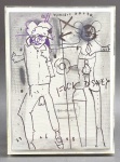 VINICIO HORTA, RIO DE JANEIRO - Quadro, ano 2008, nanquim sobre tela, assinado no topo, representando arte figurativa contemporânea monocromática com figuras antropomórfica e zoomórfica. Moldura em caixa de acrílico protegendo o chassi. Vinicio Horta é um artista brasileiro que vive entre Londres e o Rio de Janeiro. Mestre no desenho e no uso intenso da cor, sua arte funciona como uma poesia visual. Com excepcional habilidade, ele explora as contradições humanas  equilibrando agressividade e ternura, beleza e imperfeição  para criar obras líricas de profunda sensibilidade. Medidas: 17,5 x 23,5 cm.