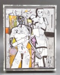 VINICIO HORTA, RIO DE JANEIRO - Quadro, ano 2008, acrílico e nanquim sobre tela, assinado no verso, representando colorida arte figurativa contemporânea com figuras antropomórficas. Moldura em caixa de acrílico protegendo o chassi. Vinicio Horta é um artista brasileiro que vive entre Londres e o Rio de Janeiro. Mestre no desenho e no uso intenso da cor, sua arte funciona como uma poesia visual. Com excepcional habilidade, ele explora as contradições humanas  equilibrando agressividade e ternura, beleza e imperfeição  para criar obras líricas de profunda sensibilidade. Medidas: 21 x 26 cm.