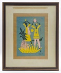 JOSÉ CORBINIANO LINS - CORBINIANO (1924-2018) - Quadro, gravura sobre cartão, assinado, CID, representando arte abstrata com figuras femininas. Moldura em madeira com paspatur e frontal de vidro. Medidas com moldura: 50 x 59 cm; Medidas sem moldura: 30 x 40 cm. Paspatur com mancha.