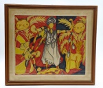 RAUL GIOVANNI DA MOTTA LODY - RAUL G.M.L. (1952) - Quadro, gravura, assinado, CIE, representando figuras num terreiro de candomblé; moldura em madeira com paspatur e frontal de vidro. Raul Lody é um renomado antropólogo, museólogo e artista plástico brasileiro, que produziu ao longo de sua carreira diversos desenhos, ilustrações e pinturas ligados à cultura e à iconografia popular brasileiras, com especial destaque para as religiões afro-brasileiras. Medidas com moldura: 64 x 57 cm; Medidas sem moldura: 48 x 41 cm. Paspatur manchado.