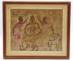 RAUL GIOVANNI DA MOTTA LODY - RAUL GIOVANNI (1952) - Quadro, gravura, assinado, CID, representando figuras num terreiro de candomblé; moldura em madeira com paspatur e frontal de vidro. Raul Lody é um renomado antropólogo, museólogo e artista plástico brasileiro, que produziu ao longo de sua carreira diversos desenhos, ilustrações e pinturas ligados à cultura e à iconografia popular brasileiras, com especial destaque para as religiões afro-brasileiras. Medidas com moldura: 64 x 55 cm; Medidas sem moldura: 49 x 40 cm. Paspatur manchado.