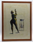 CARYBÉ (1911-1997) - Quadro, gravura, P.A. (Prova do Artista): 10/15; assinado, CID, representando figura feminina no estilo modernista expressionista; moldura em madeira com frontal de vidro. Medidas com moldura: 66 x 86 cm; Medidas sem moldura: 58 x 79 cm. Papel com manchas.