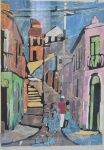 A. Balloni, Morro do Pinto 1954, Monotopia 61x44 cm, assinada  emoldurada