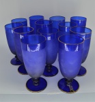 11 Taças antigas de vidro azul fosqueadas, 16x6 cm