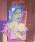 Sebastião Cândido, Moça 50x41 cm, guache sobre cartão.  Artista Mineiro  conhecido por suas pinturas de estilo expressionista e figurativo que frequentemente retratam figuras humanas, cenas do cotidiano e paisagens, A pintura apresenta traços modernistas.