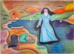 R. Mendez ,Yemanja , Tec mista sobre cartão, 45x62,5 cm, 1987 , assinada, possúi falhas na borda superior, no estado. sem moldura