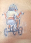 Assinatura não identificada , Menino no Triciclo,  pastel sobre papel, 29x20,5 cm, papel antigo no estado.