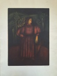 Dinéia , Velha Senhora , Gravura 47x33 cm P.A 1982, assinada , sem moldura. Dinéia Dutra nasceu em Goiânia-GO e faleceu na mesma cidade aos 34 anos. Iniciou seus estudos no Instituto de Artes (UFG) em 1975, graduando-se no ano de 1978 em Artes Visuais com especialização em gravura. No Instituto, foi aluna de Cleber Gouvêa e fez parte do grupo de artista que sempre frequentou o atelier de D. J. Oliveira, tendo a oportunidade, com esse convívio, de aprimorar sua técnica de gravura em metal. Ao longo de sua carreira fez várias exposições e conquistou inúmeros prêmios em salões de arte.