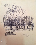 Ben Ami Voloj, Passeio Dubli Curitiba , aguada , original  sobre papel,24x19 cm . Ben Ami ( nome completo é Ben Ami Voloj) foi um pintor, desenhista, escultor, decorador, poeta e cenógrafo argentino que se estabeleceu no Brasil, ficando fortemente ligado à cena artística do Paraná. Nascido em Buenos Aires em 1911, ele faleceu em Curitiba em 1985, onde passou a residir a partir de 1933