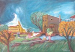 Vicente Labriola , Tormenta no Moinho ,  TEC mista sobre chapa dura, 46x65 cm.