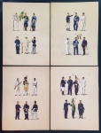 gravura - lote de 4 prancha com ilustrações de Jose Whasht Rodrigues impressas em preto e colorizadas a mão - pertencente ao livro Uniformes do Exército Brasileiro - 1922 - papel amarelado com pequenas marcas do tempo - (31X23,5)cm.